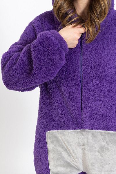 Meri Merimu Women's Neck Zippered Purple Teletabi Model Jumpsuit Pajama Set