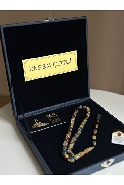 Kehribarstore Özel Yazılı, Özel Kutulu Altın Parçacıklı Tesbih Erkek Hediye Sertifikalı Kişiye Özel İsimli
