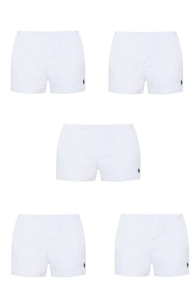 U.S. Polo Assn. Ανδρικό 100% βαμβακερό σορτς μπόξερ 5 τεμαχίων λευκό με φαρδύ πόδι