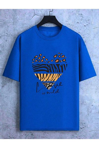Massgai Love is Wild Unisex Oversize T-shirt - Κείμενο εμπριμέ, κοντό μανίκι, 100% βαμβάκι