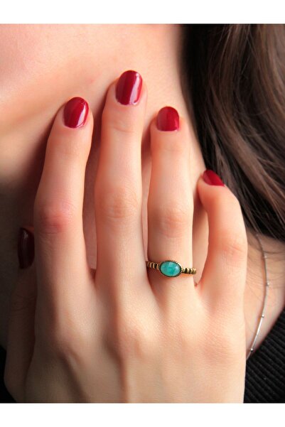 esha خاتم نسائي عتيق قابل للتعديل من الأحجار الكريمة الطبيعية من أمازونيت