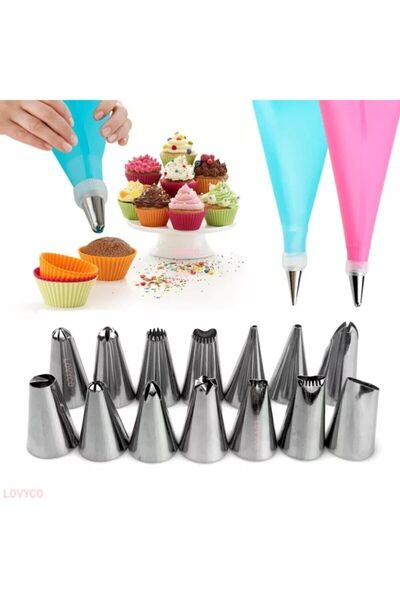 LOVYCO 16 Pieces Silicone Tool Cream Piping Bag Pastry Cream Bag Cake Decorating