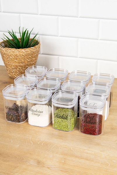 DNS HOME 12 Pack 200 ml Acrylic Spice Jar Storage Container with Vacuum Lid and Jar with Transparent Label Gift