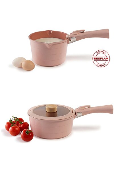 NEOFLAM Midas Pink 12 Piece (With Spare Handle) Interlocking Induction Pot and Pan Set with Detachable Handle