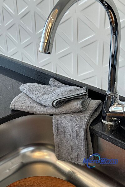 Micro Clean Missclean (1 ADET) Mikrofiber Mutfak,tezgah Bezi Gri Kareli