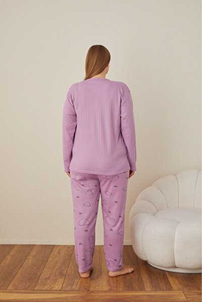 Temporium Γυναικεία Σετ Πιτζάμες με μακρυμάνικο γιακά με κεντητό σχέδιο χειμερινού μεγάλου μεγέθους