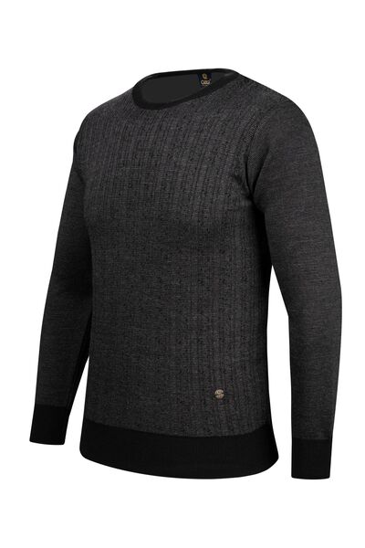 Çizgi Triko Чоловічий трикотажний светр у смужку - без коміра, з візерунком на рукавах і еластичною талією, сталеве плетіння - 5005C