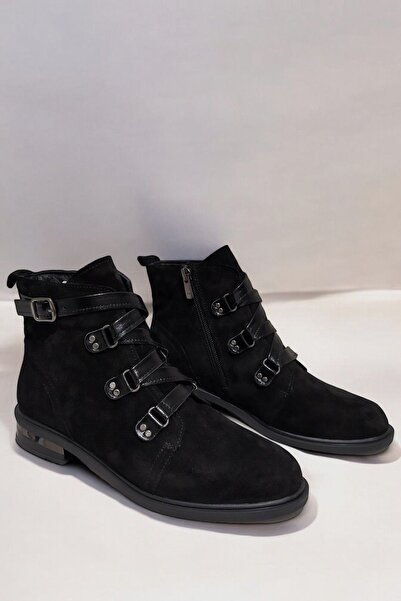 ERS Air Comfort حذاء نسائي من الجلد الأسود الأصلي من جلد الغزال - برباط، مريح...