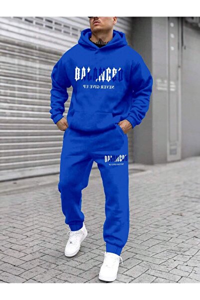 coolart Сет от суитшърт и джогър панталони Sax Blue Printed Balanced - с качулка