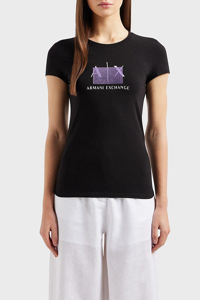Armani Exchange تي شيرت قطني بقصة ضيقة ورقبة دائرية