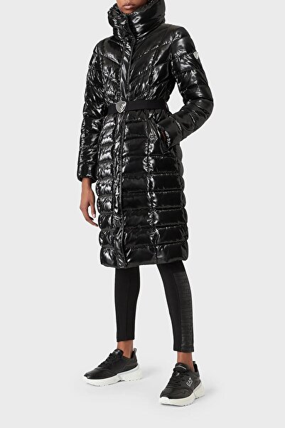 EA7 Logo Regular Fit Shiny Look Pocket Belted Long Coat 6ltl04 Tnauz 1200