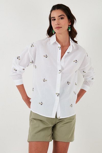 Lela Cămașă cu croială normală 100% bumbac cu broderie florală CAMISA51444281