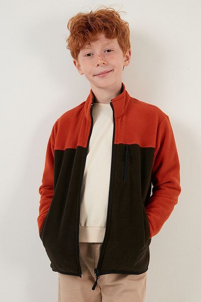 Lela Μαλακή υφή με φερμουάρ Color Block Stand γιακά τσέπη Fleece Unisex Παιδικό Fleece 5905001
