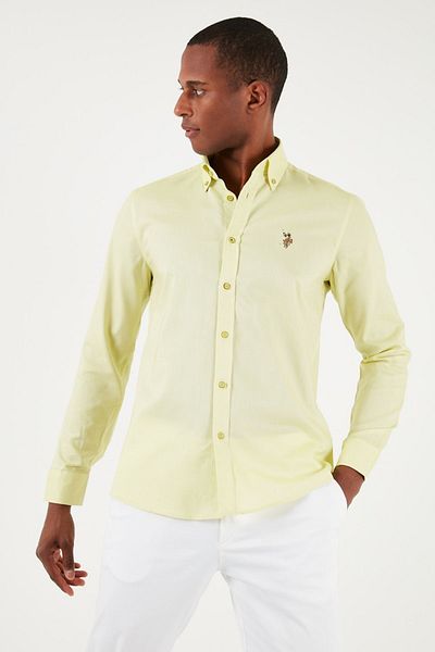 U.S. Polo Assn. U.S. Polo Logo Button Collar 100% Cotton Slim Fit Shirt Men's SHIRT G081SZ0041826727