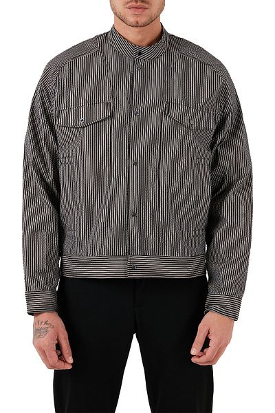 Emporio Armani Men's Seasonal Striped Coat - Stand Collar, Regular Fit 3D1BL6 1NPIZ F014