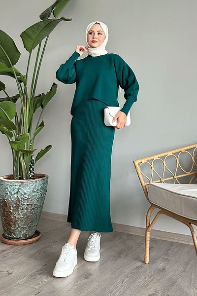 InStyle Benzinzöld léggömb ujjú kötöttáru szett