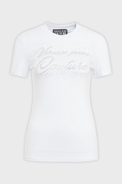 VERSACE JEANS COUTURE Tricou slim din bumbac cu decolteu cu logo 76HAH6A8 J0020 003