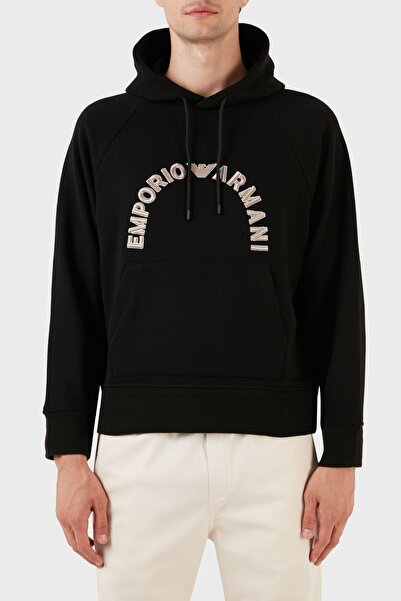 Emporio Armani شعار مطرز مقنعين الجيب العادية تناسب القطن العرق الرجال SWEAT ...