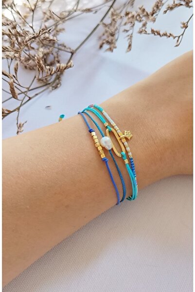 Bella Sera Studio مجموعة أساور Miyuki Minimal باللون الأزرق مكونة من 4 قطع (م...