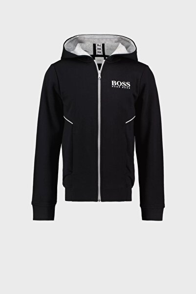 Hugo Boss Pamuklu Fermuarlı Kapüşonlu Çocuk Sweat SWEAT 25M09/09B BLACK