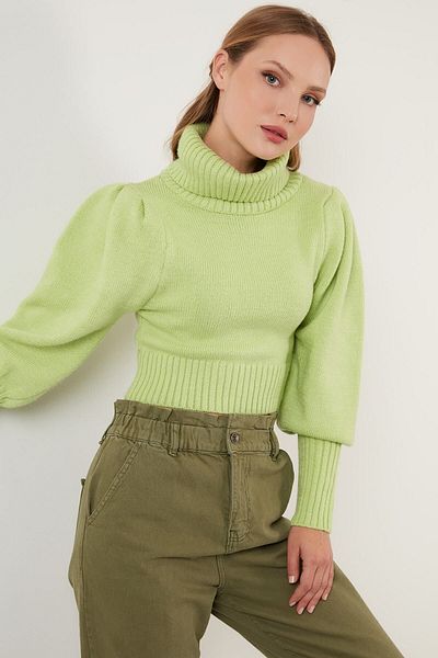 Lela Sleeve Detailed Turtleneck Pullover Sweater 63622534