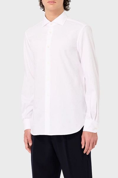 Emporio Armani 100% Cotton Jacquard Logo Patterned Regular Fit Shirt Men's SHIRT 6R1C86 1NVYZ F1D4