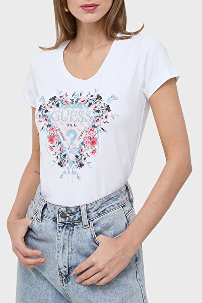 Guess Ss Rn Flowers Cotton Slim Fit T Shirt W4RI38J1314G011 T SHIRT W4RI38J13...