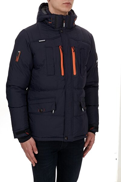 Norway Geographical Men's Navy Blue Coat Basılbolı