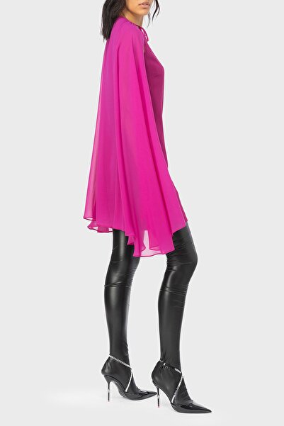 PİNKO Pinko Çıkarılabilir Jorjet Pelerinli Streç Krep Kumaş Sıfır Kol Mini Elbise ELBİSE 101815 A160