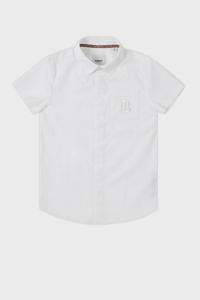 BURBERRY Cămașă pentru copii din bumbac elastic cu mâneci scurte - cămașă 8048278   ALB