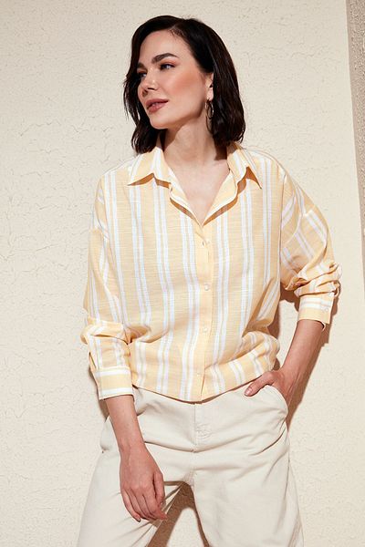 Lela Striped Linen Blended Oversize Shirt SHIRT669202512S4