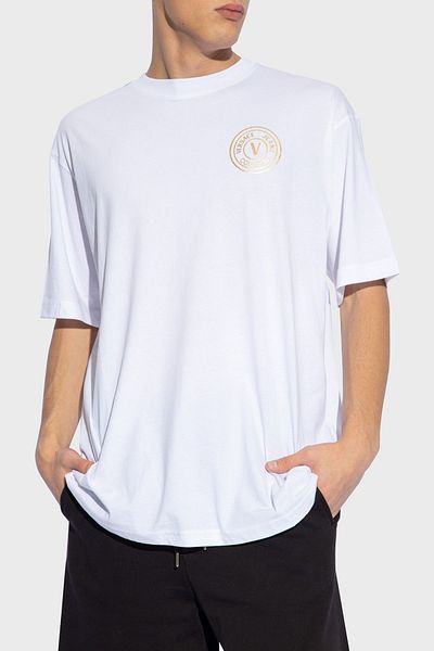 VERSACE JEANS COUTURE Ανδρικό μπλουζάκι με λαιμόκοψη βαμβακερό χαλαρή εφαρμογή 76GAHT03 CJ00T G03