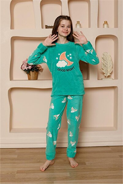 Akbeniz Welsoft Fleece Green Girl's Pajama Set - 20526