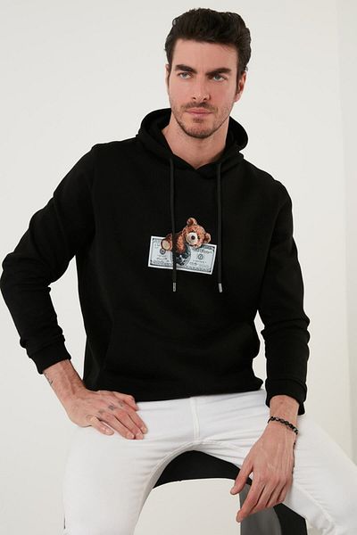 Exxe Pulover cu glugă cu buzunar cangur imprimat din bumbac Pulover pentru bărbați 6141004