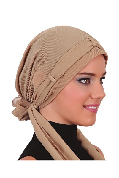 fidan bone Turban instant bej cu eșarfă plisată și accesorii florale perlat, ...