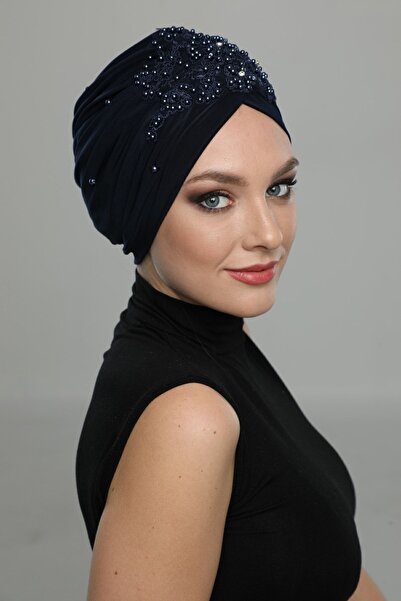 fidan bone Турбан з підкладкою, оброблений мереживом, з мотивом синього мережива, готовий, для вечірнього вбрання, для хіджабу