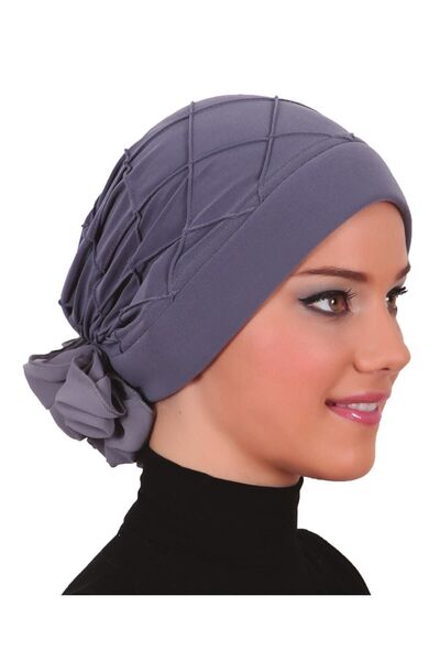 fidan bone Accesoriu din șifon cu spate cu nervuri de lux, turban gata făcut, gri închis, bonetă pentru hijab, potrivită pentru uz medical