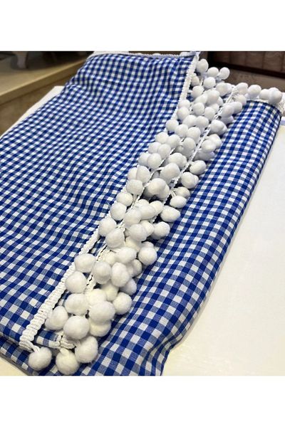 BHT Pânză de masă 160x160 cu pompon albastru