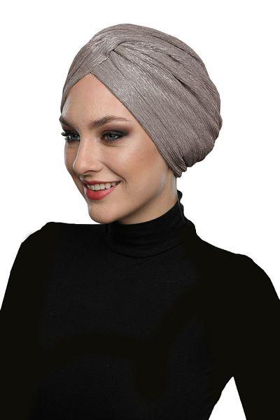 fidan bone Glittery Cross Lined Brown Ready-made Turban Hijab Bonnet