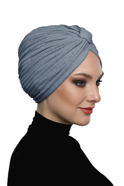 fidan bone Cotton Banded Cross Lined Dark Gray Instant Turban Hijab Pool Cap