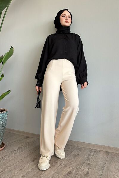 InStyle Nohavice Ecru Palazzo - Collet Detailed