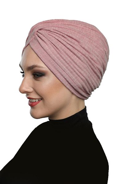 fidan bone Cross Combed Cotton Lined Candy Pink Ready Turban Hijab Pool Cap