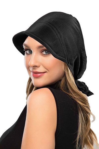 fidan bone Pleated Hat Black Ready-made Turban Hijab Pool Bonnet
