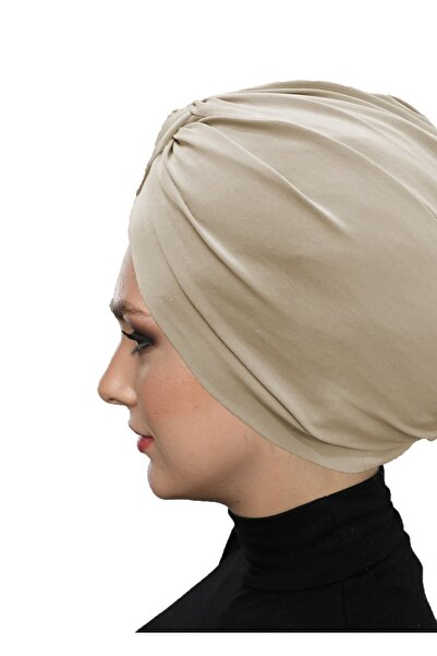 fidan bone Μπεζ έτοιμο τουρμπάνι Hijab με σταυρωτό γάντζο εξωτερικό και καπάκι πισίνας