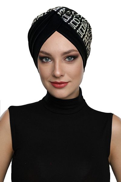 fidan bone Special Design Black with Silver Plaid Pattern Lined Ready-Made Hijab Hijab Evening Dress Bonnet