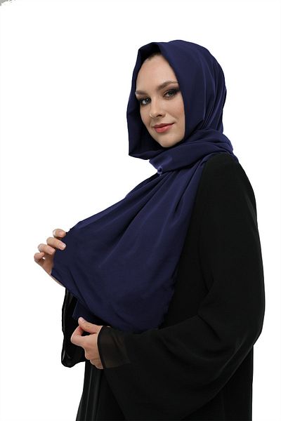bb handmade collection Bb - Εισαγόμενο απλό σιφόν σκούρο μπλε σάλι