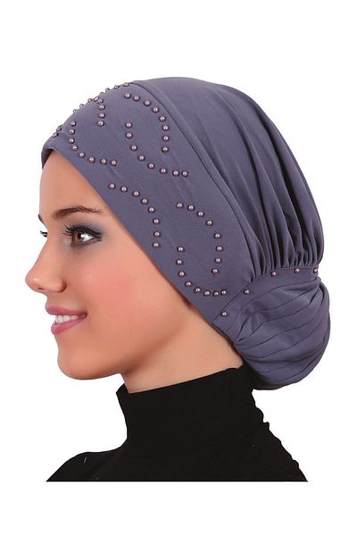 fidan bone Σκούρο γκρι έτοιμο καπό Hijab τουρμπάνι με πόμολο