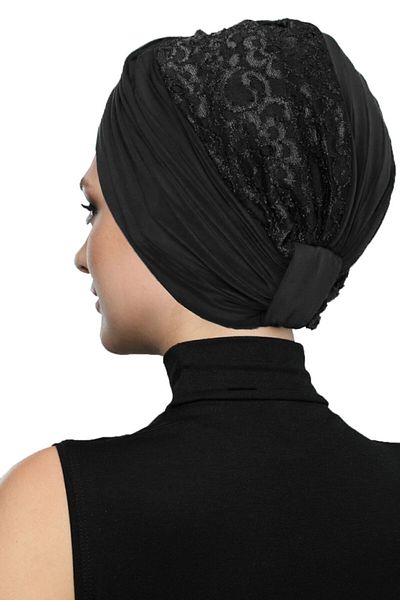 fidan bone Cross Lace Black Ready-made Hijab Hijab Pool Bonnet