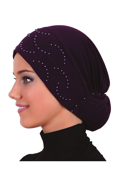 fidan bone Μωβ έτοιμο καπό Hijab τουρμπάνι με πόμολο