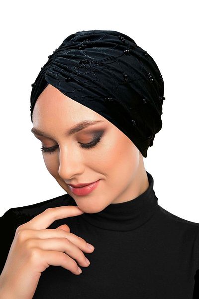 fidan bone Crystal Venezia Lined Handcrafted Crystal Stone Embroidered Black Ready-made Hijab Hijab Evening Dress Bonnet